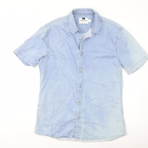 Topman Mens Blue Cotton Button-Up Size M Collared Button