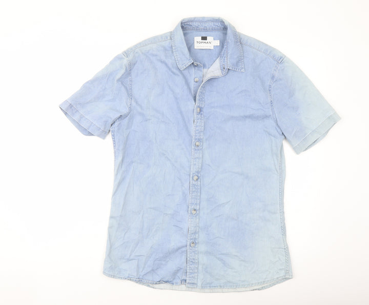 Topman Mens Blue Cotton Button-Up Size M Collared Button