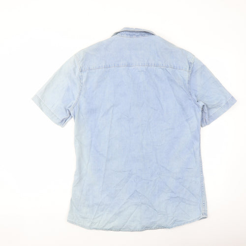 Topman Mens Blue Cotton Button-Up Size M Collared Button