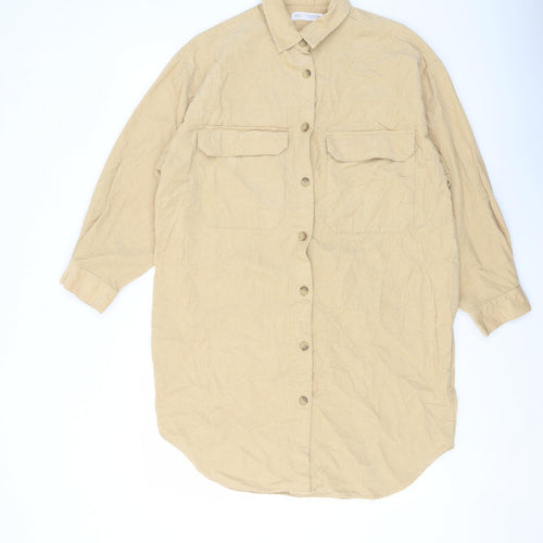 Zara Girls Beige Cotton Tunic Button-Up Size 13-14 Years Collared Button