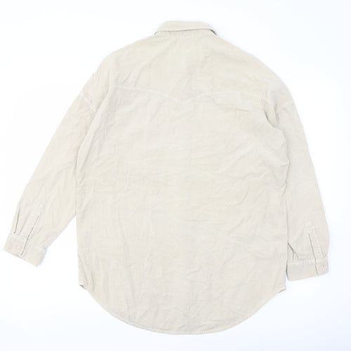 Pull&Bear Womens Beige Cotton Basic Button-Up Size S Collared