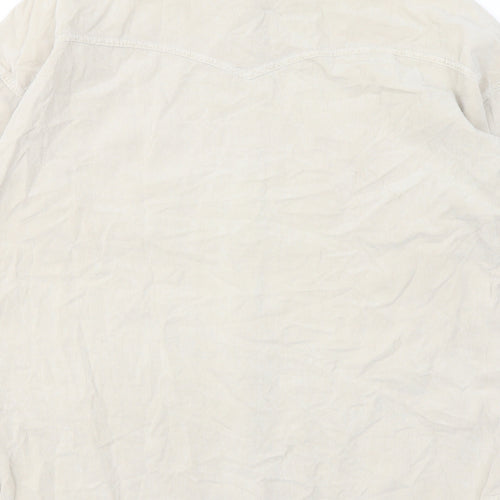 Pull&Bear Womens Beige Cotton Basic Button-Up Size S Collared
