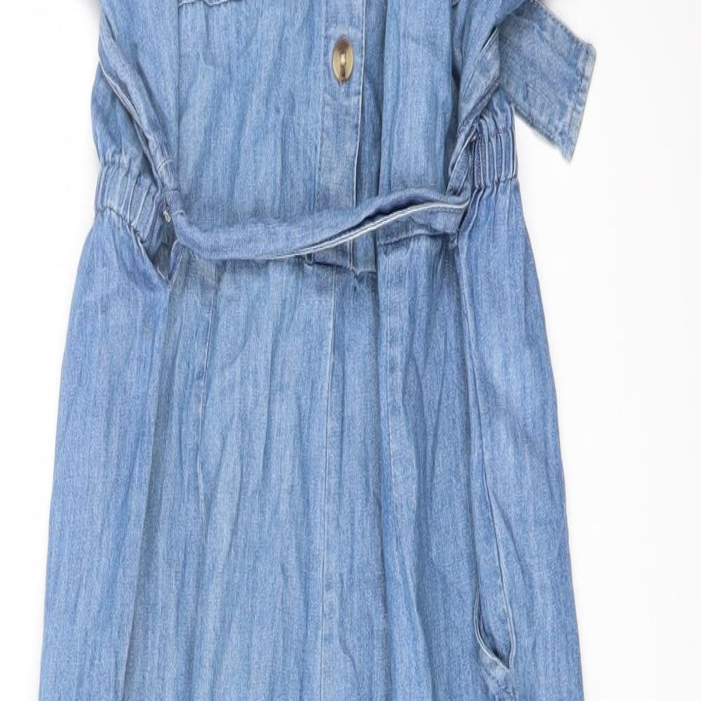 F&F Womens Blue Cotton Jumpsuit One-Piece Size 16 Button