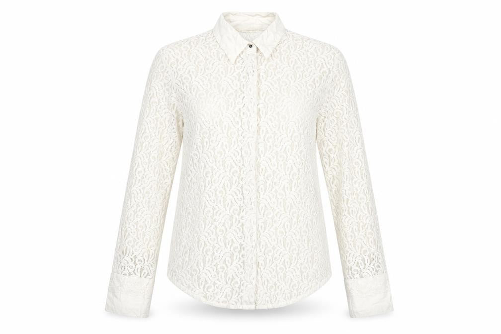 Front view of Zara women’s ivory cotton basic blouse, size S, collared