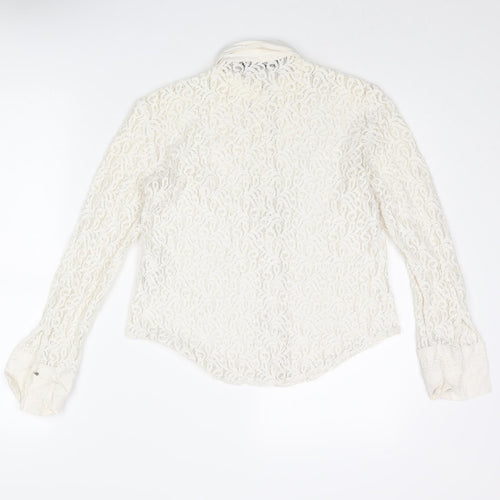 Zara Womens Ivory Cotton Basic Blouse Size S Collared