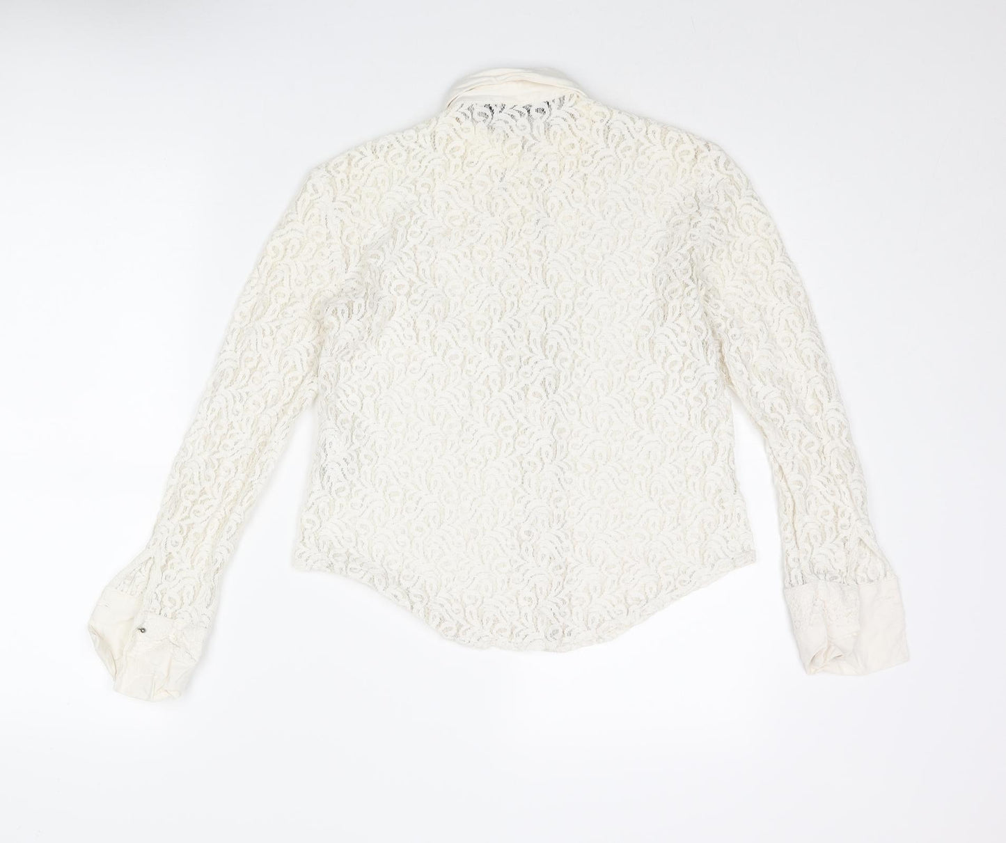Zara Womens Ivory Cotton Basic Blouse Size S Collared