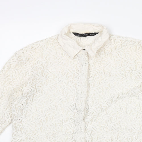 Zara Womens Ivory Cotton Basic Blouse Size S Collared