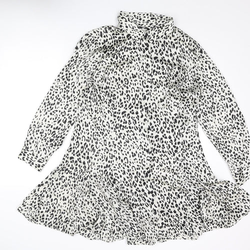 Zara Womens Ivory Animal Print Polyester Shirt Dress Size XL Collared Button - Cheetah Print