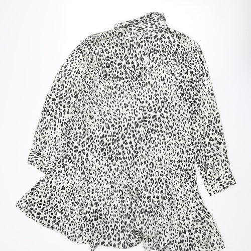 Zara Womens Ivory Animal Print Polyester Shirt Dress Size XL Collared Button - Cheetah Print