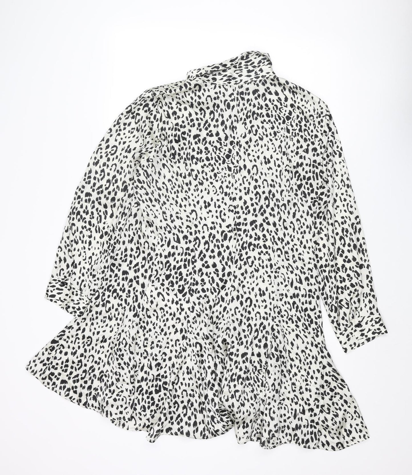 Zara Womens Ivory Animal Print Polyester Shirt Dress Size XL Collared Button - Cheetah Print