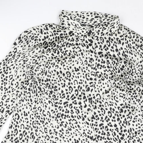 Zara Womens Ivory Animal Print Polyester Shirt Dress Size XL Collared Button - Cheetah Print