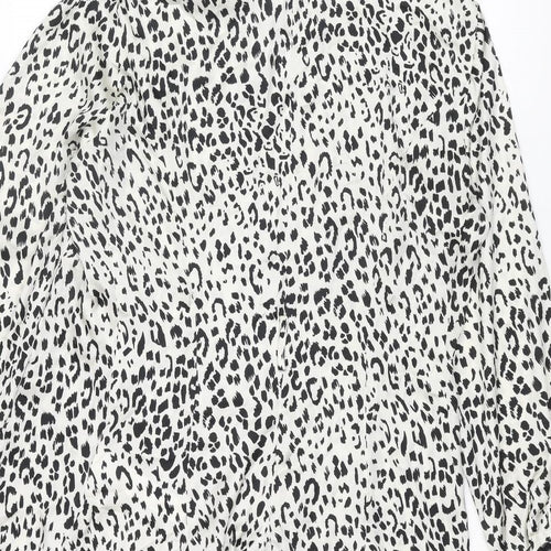 Zara Womens Ivory Animal Print Polyester Shirt Dress Size XL Collared Button - Cheetah Print