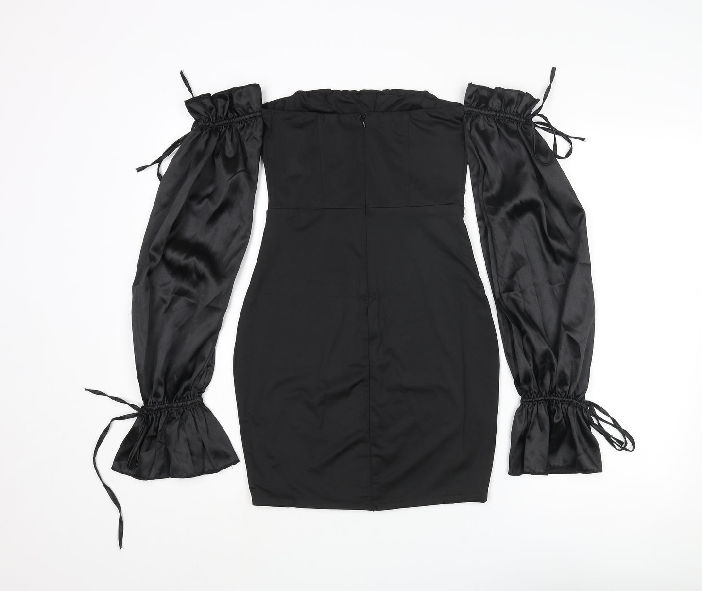 Luxedo Womens Black Polyester Bodycon Size XS Off the Shoulder Zip - Satin Sleeve Rouched Bow