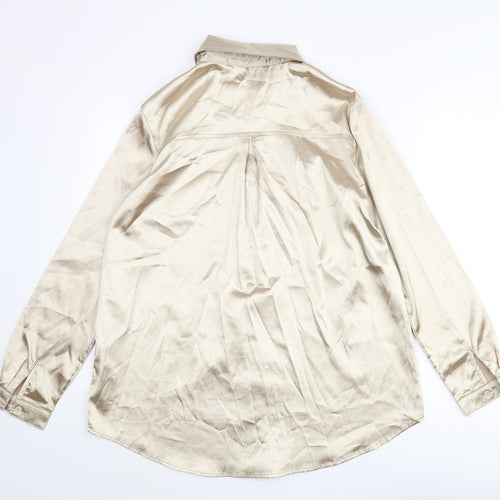PRETTYLITTLETHING Womens Gold Polyester Basic Button-Up Size S Collared