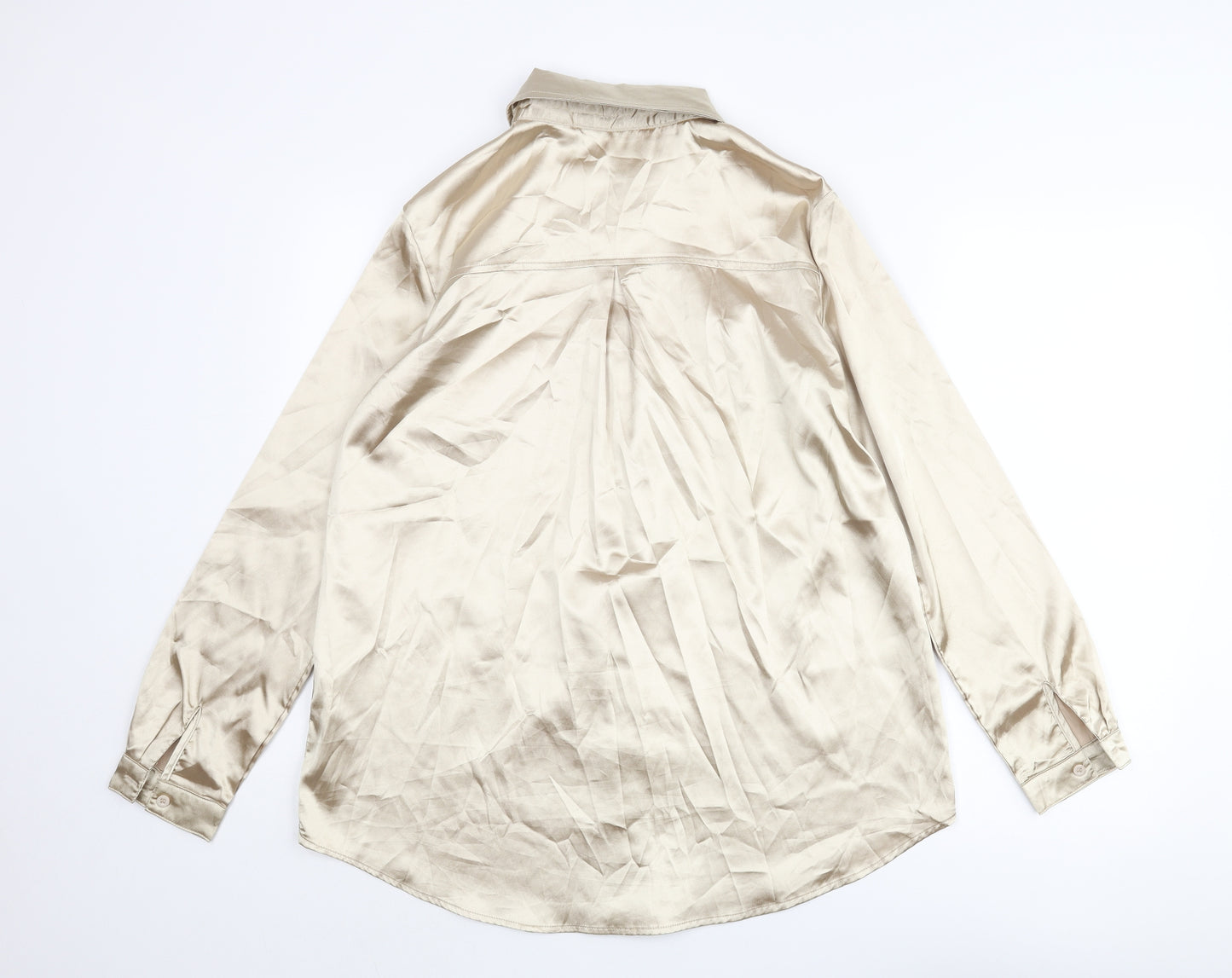 PRETTYLITTLETHING Womens Gold Polyester Basic Button-Up Size S Collared