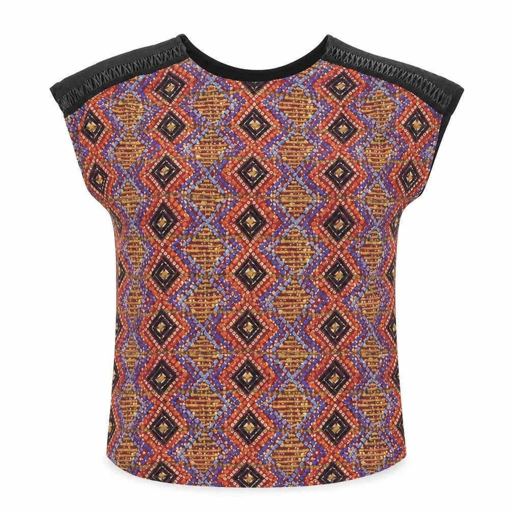 Front view of Indigo women’s multicoloured polyester basic blouse, size UK 10, round neck - geometric front print
