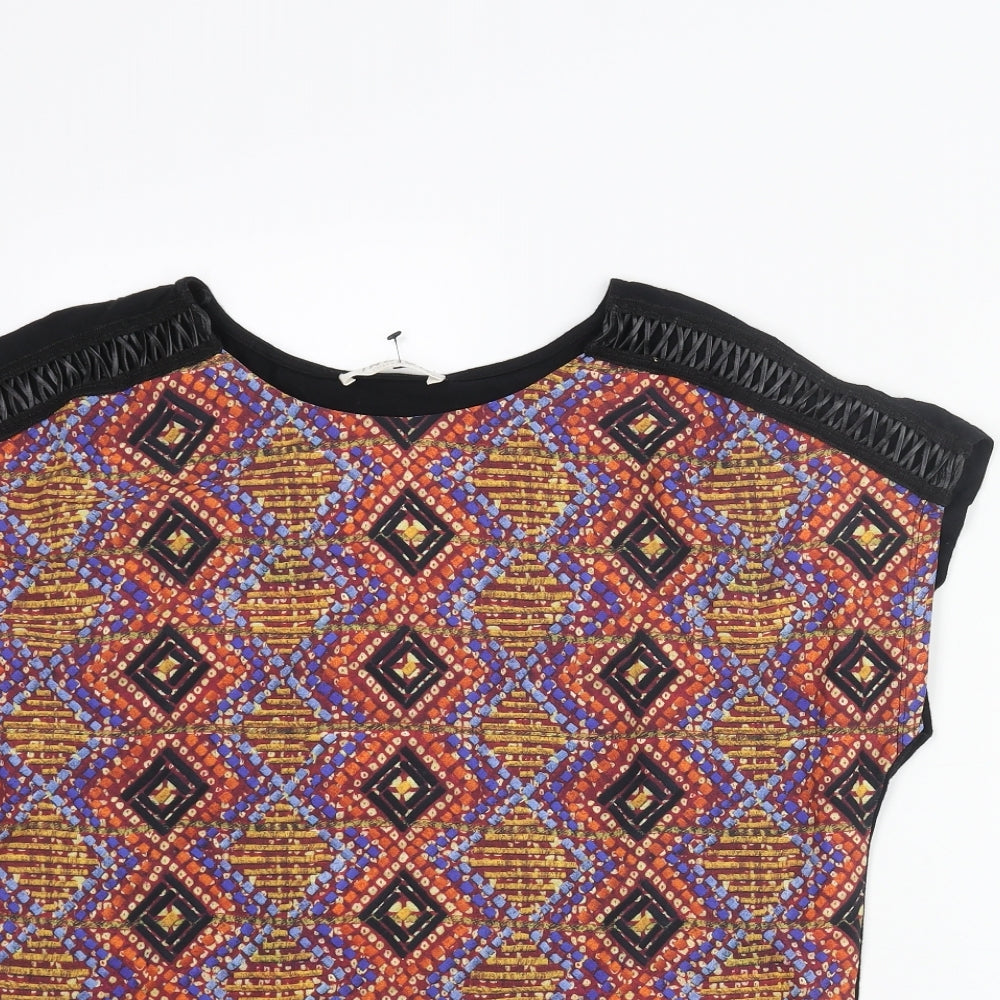 Indigo Womens Multicoloured Polyester Basic Blouse Size 10 Round Neck - Geometric Front Print