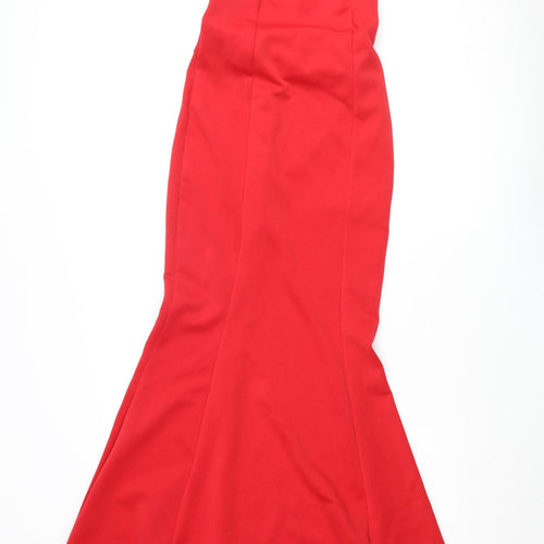 City Goddess Womens Red Polyester Mermaid Size M Halter Pullover - Bow Open Back Train