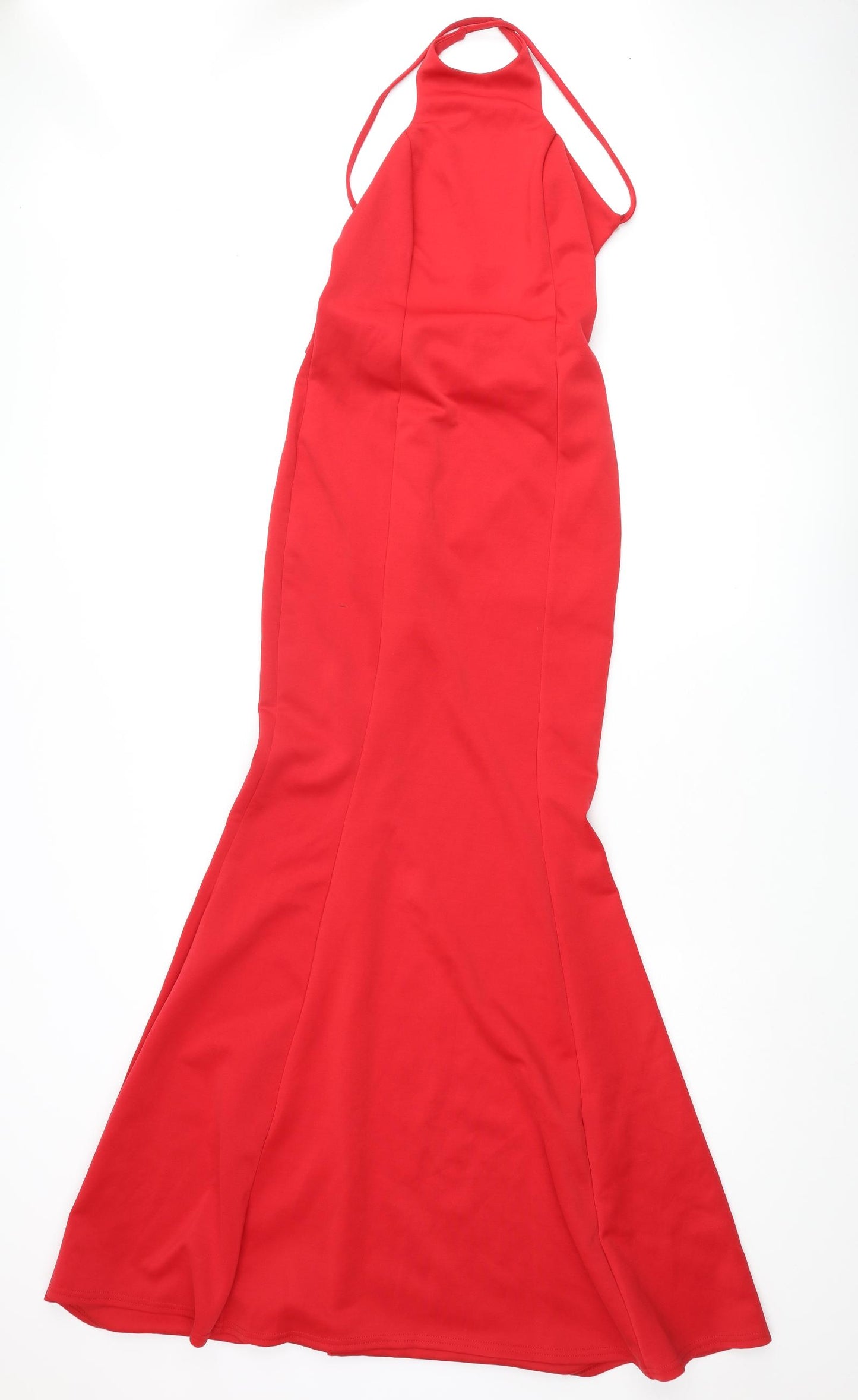 City Goddess Womens Red Polyester Mermaid Size M Halter Pullover - Bow Open Back Train