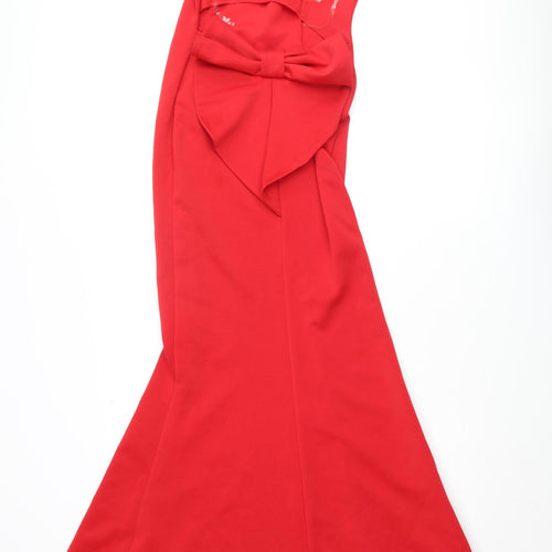 City Goddess Womens Red Polyester Mermaid Size M Halter Pullover - Bow Open Back Train