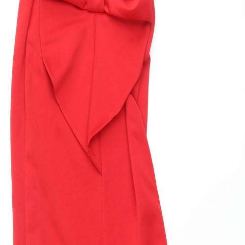 City Goddess Womens Red Polyester Mermaid Size M Halter Pullover - Bow Open Back Train