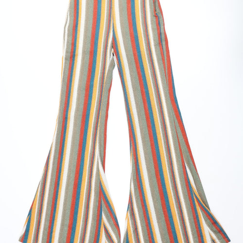 Bershka Womens Multicoloured Striped Polyester Trousers Size XS L32 in Regular Zip