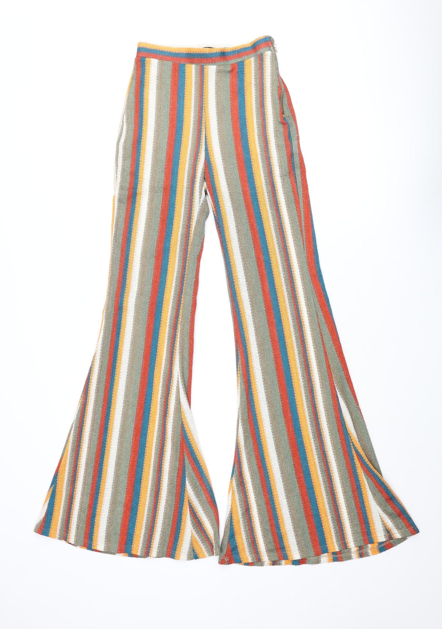 Bershka Womens Multicoloured Striped Polyester Trousers Size XS L32 in Regular Zip