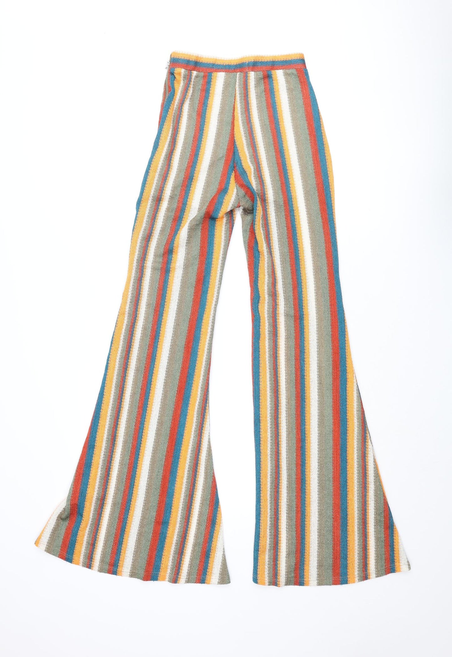 Bershka Womens Multicoloured Striped Polyester Trousers Size XS L32 in Regular Zip