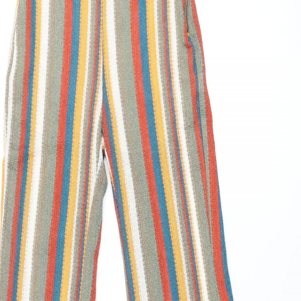Bershka Womens Multicoloured Striped Polyester Trousers Size XS L32 in Regular Zip
