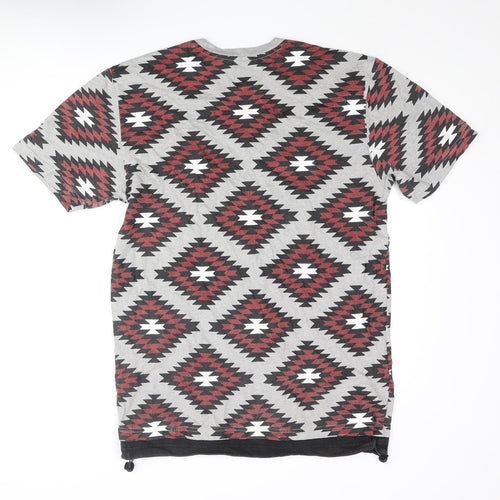Native Borne Mens Multicoloured Geometric Cotton T-Shirt Size XL Crew Neck - Drawstring Hem