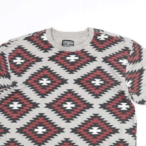 Native Borne Mens Multicoloured Geometric Cotton T-Shirt Size XL Crew Neck - Drawstring Hem