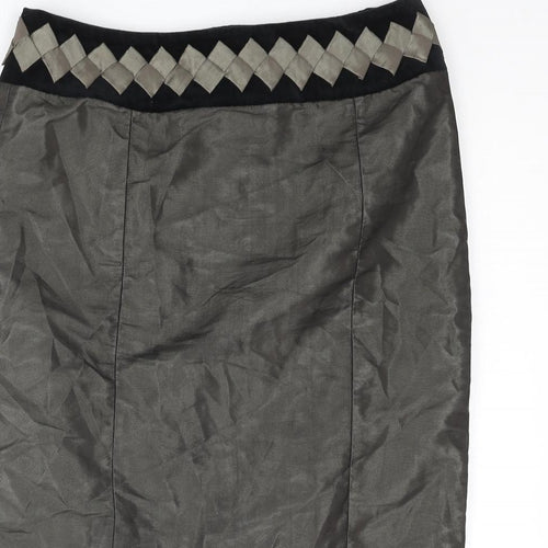 NEXT Womens Black Polyester Straight & Pencil Skirt Size 30 in Zip - Velvet Waistband Detail