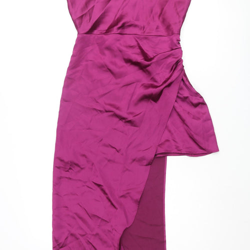 Zara Womens Purple Polyester Slip Dress Size S Square Neck Zip - Layered