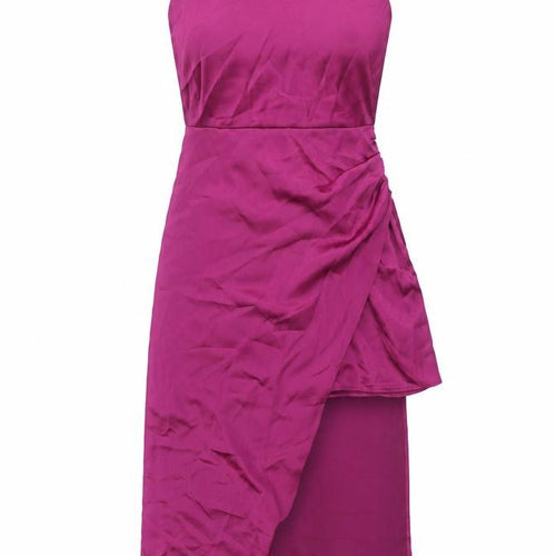 Zara Womens Purple Polyester Slip Dress Size S Square Neck Zip - Layered