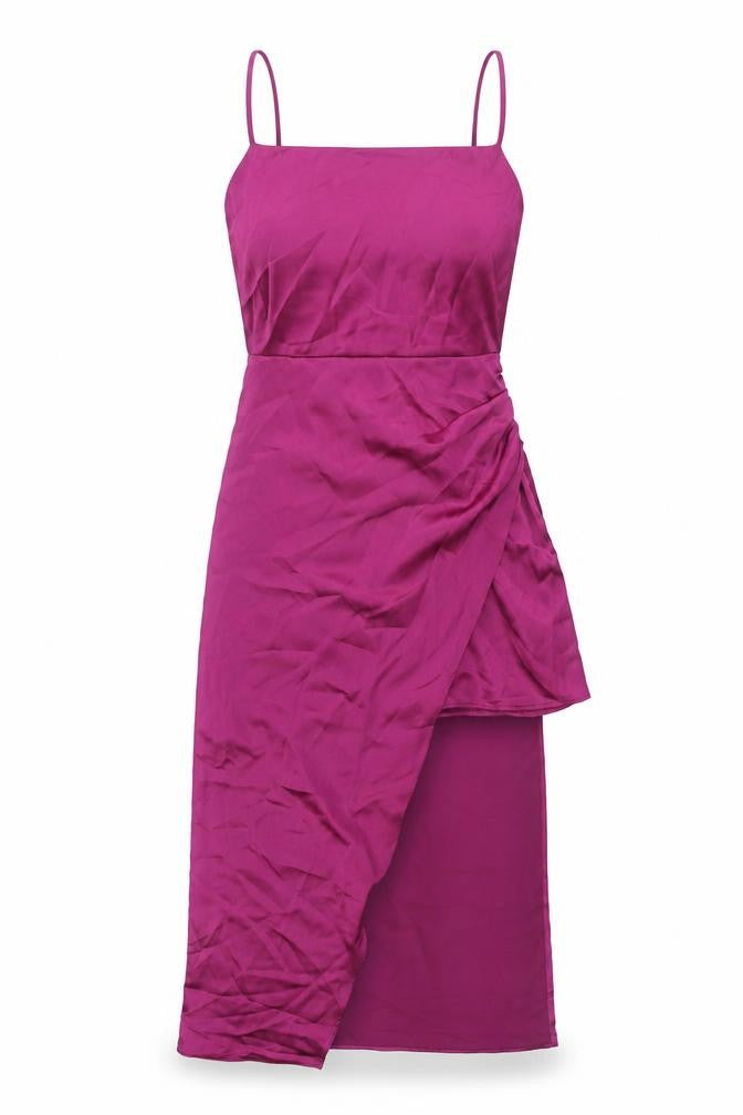 Zara Womens Purple Polyester Slip Dress Size S Square Neck Zip - Layered