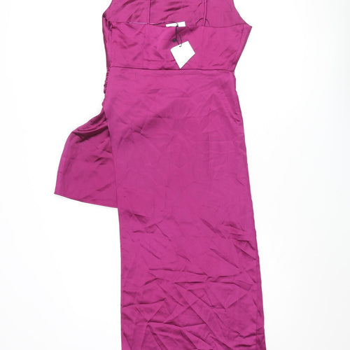 Zara Womens Purple Polyester Slip Dress Size S Square Neck Zip - Layered