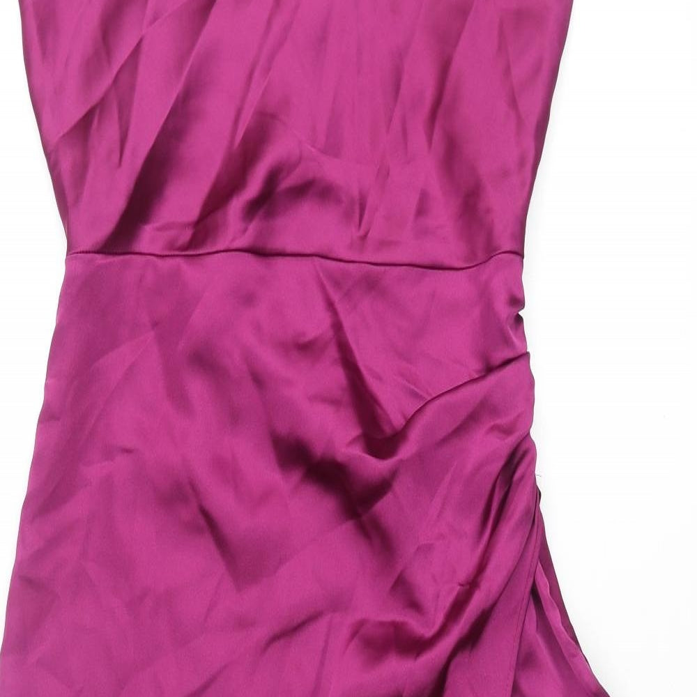 Zara Womens Purple Polyester Slip Dress Size S Square Neck Zip - Layered
