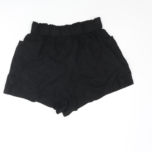 H&M Womens Black Linen Paperbag Shorts Size S Regular Pull On - Pockets