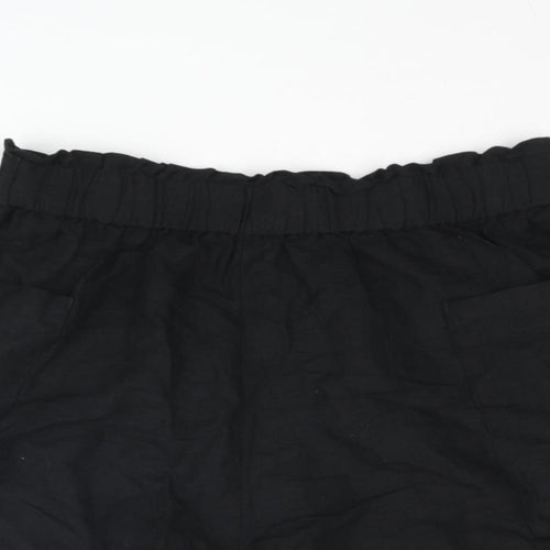 H&M Womens Black Linen Paperbag Shorts Size S Regular Pull On - Pockets