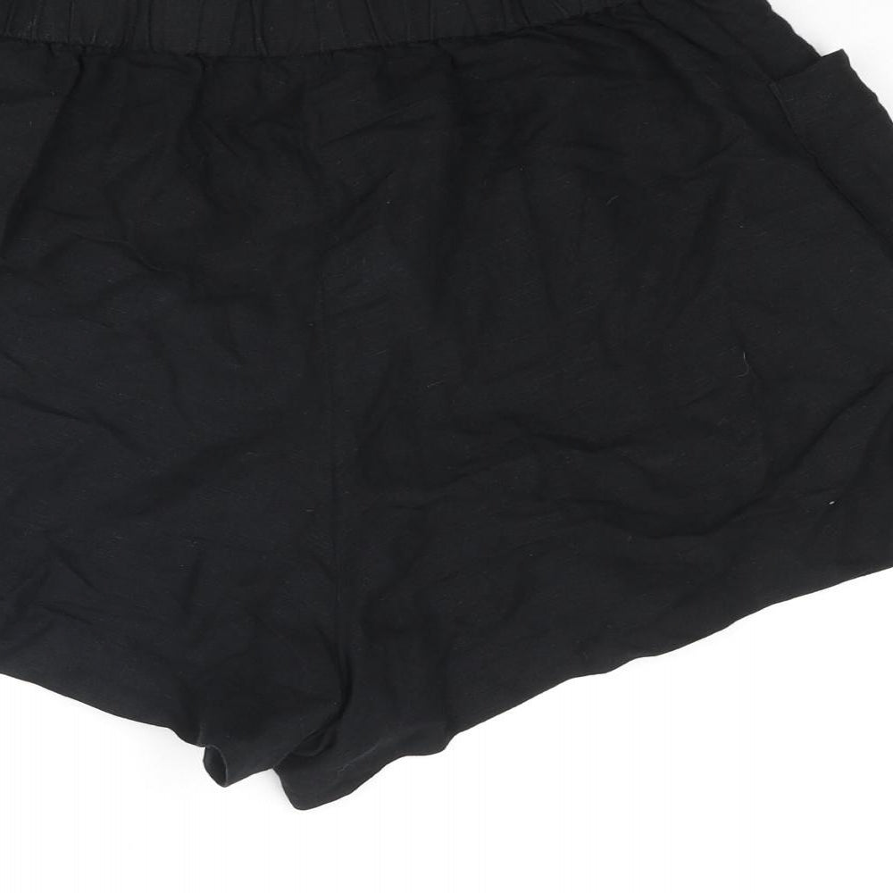 H&M Womens Black Linen Paperbag Shorts Size S Regular Pull On - Pockets