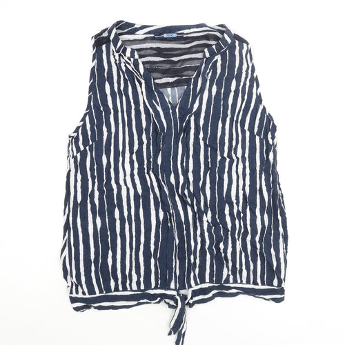 NEXT Womens Blue Striped Viscose Basic Blouse Size 10 V-Neck - Knot Detail