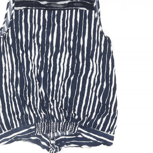 NEXT Womens Blue Striped Viscose Basic Blouse Size 10 V-Neck - Knot Detail