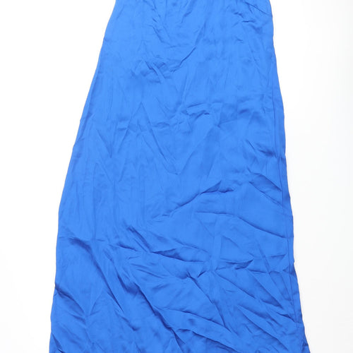 Stradivarius Womens Blue Polyester Slip Dress Size L V-Neck Pullover