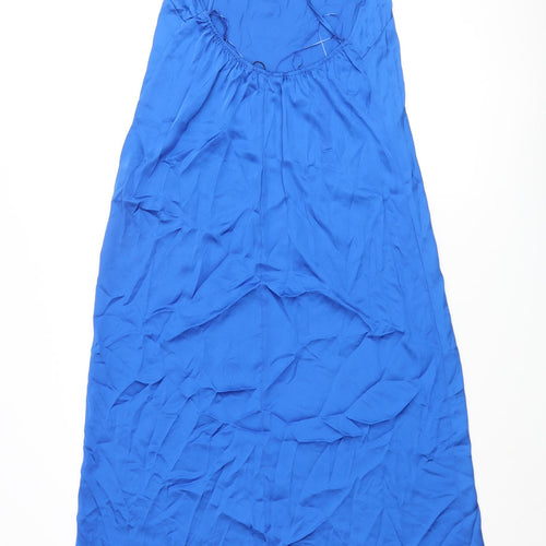 Stradivarius Womens Blue Polyester Slip Dress Size L V-Neck Pullover