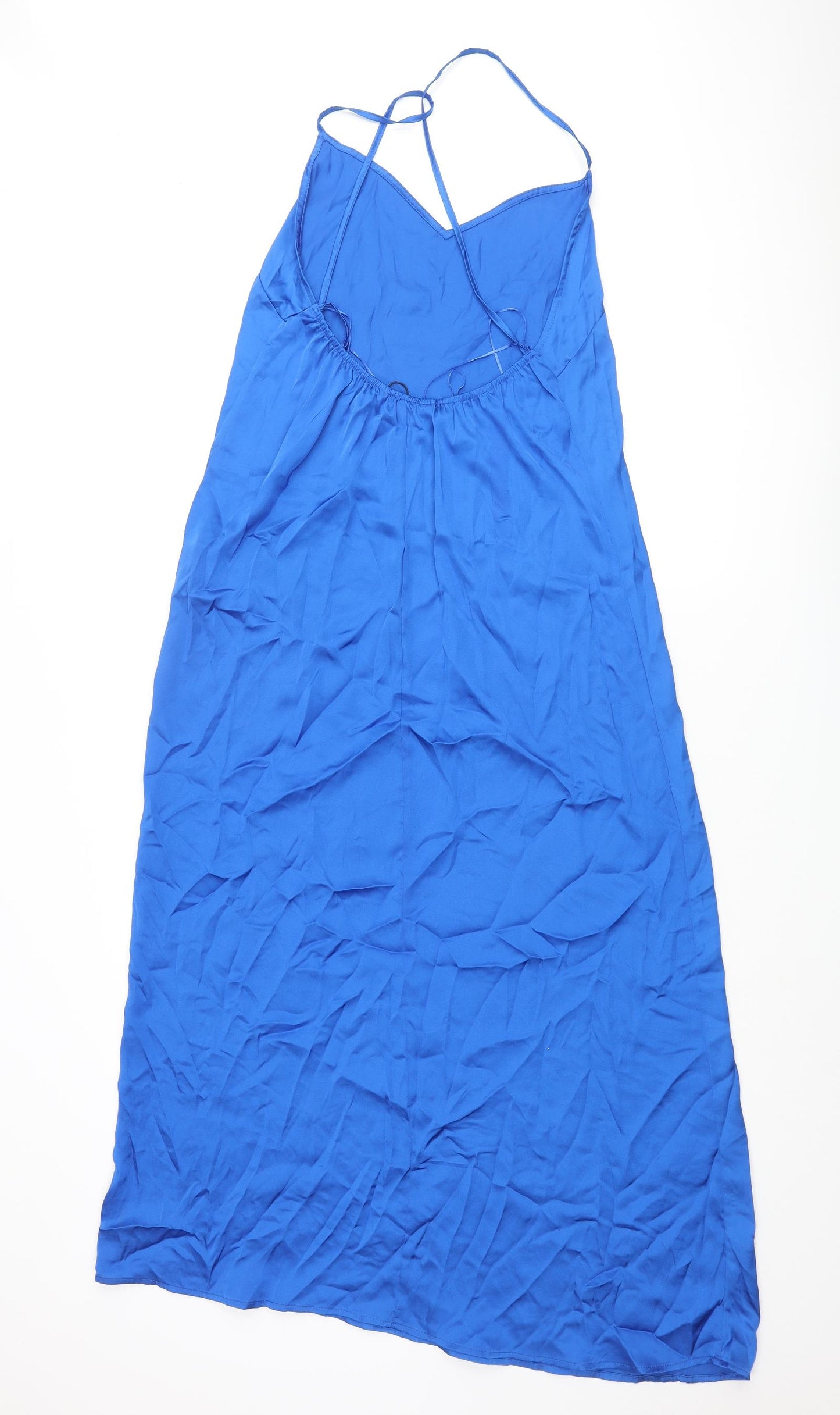 Stradivarius Womens Blue Polyester Slip Dress Size L V-Neck Pullover