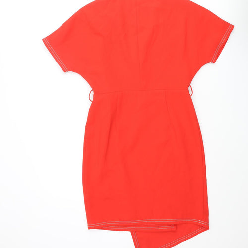 NEXT Womens Red Polyester Shift Size 10 V-Neck Zip