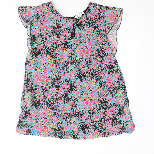 Warehouse Womens Multicoloured Polyester Basic Blouse Size 12 Round Neck - Frill Sleeve Floral Front