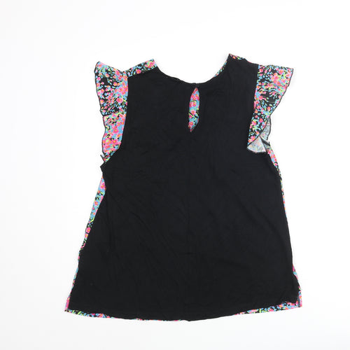Warehouse Womens Multicoloured Polyester Basic Blouse Size 12 Round Neck - Frill Sleeve Floral Front
