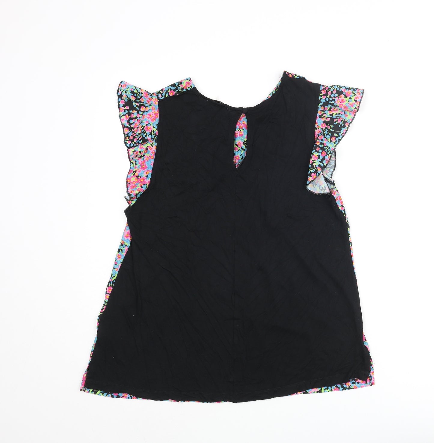 Warehouse Womens Multicoloured Polyester Basic Blouse Size 12 Round Neck - Frill Sleeve Floral Front