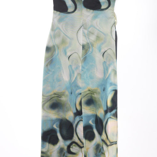 Zara Womens Multicoloured Geometric Polyester Pencil Dress Size L Square Neck Pullover - Bandeau Rouched